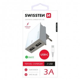 Swissten smart ic / set incarcator+cablu usb to type-c 2xusb